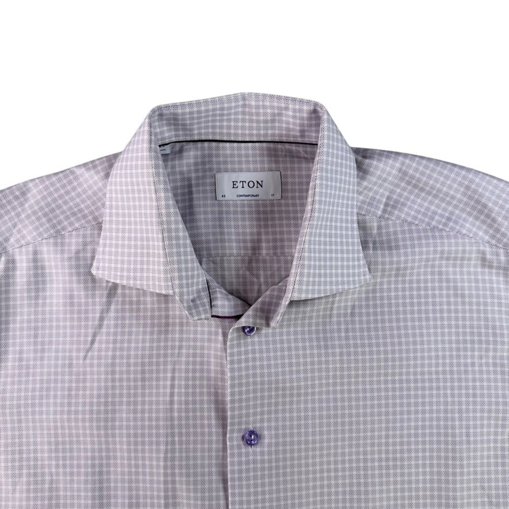 Eton Dress Shirt Mens 17 43 XL Purple Gingham Check Signature Twill Contemporary